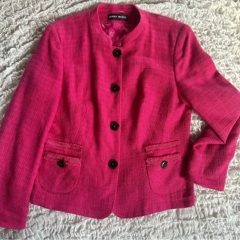 Pink Textured Blazer Jacket Womens Size 12 Workwear Lined Button Front